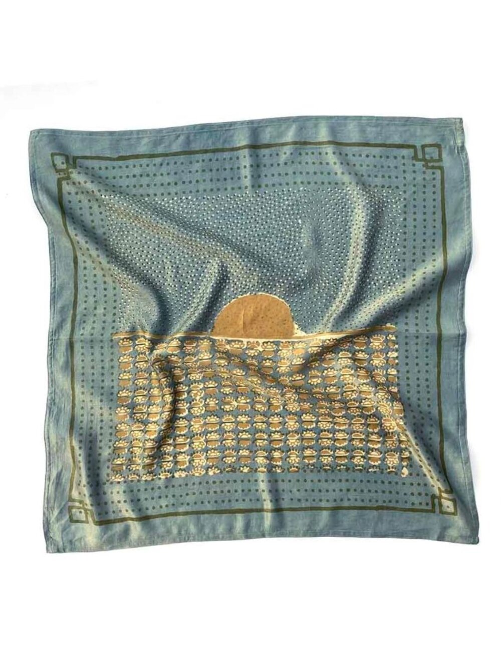 Ichcha "Surya" Hand-Printed Cotton/Silk Satin Scarf, 25" Square
